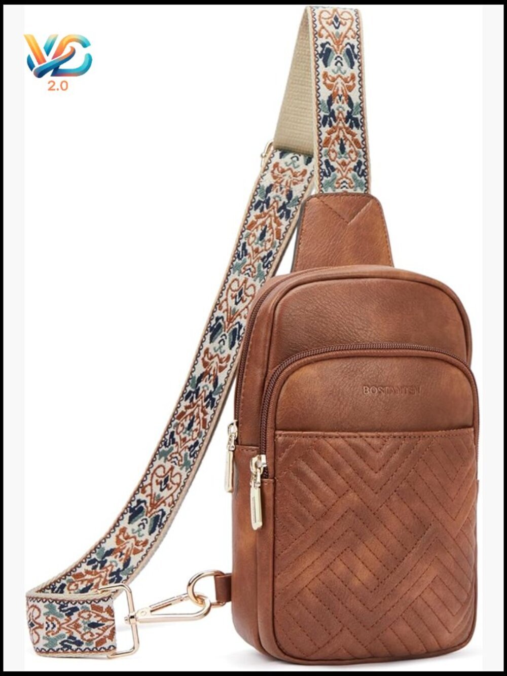 Quilted Sling Bag Crossbody Purse with Adjustable Guitar Strap